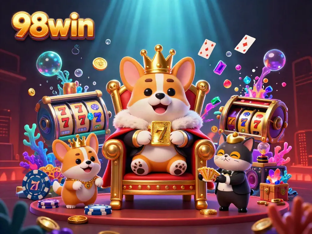 Spin slot reels and win big with 98win's vibrant 3D casino illustration