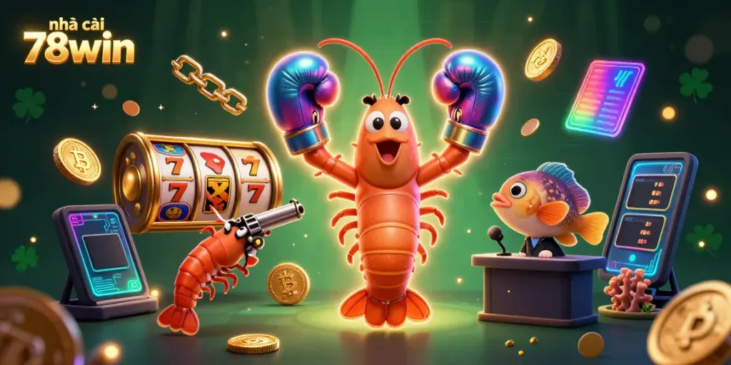 Engage in action-packed gaming at nhà cái 78win with vibrant characters and casino elements.