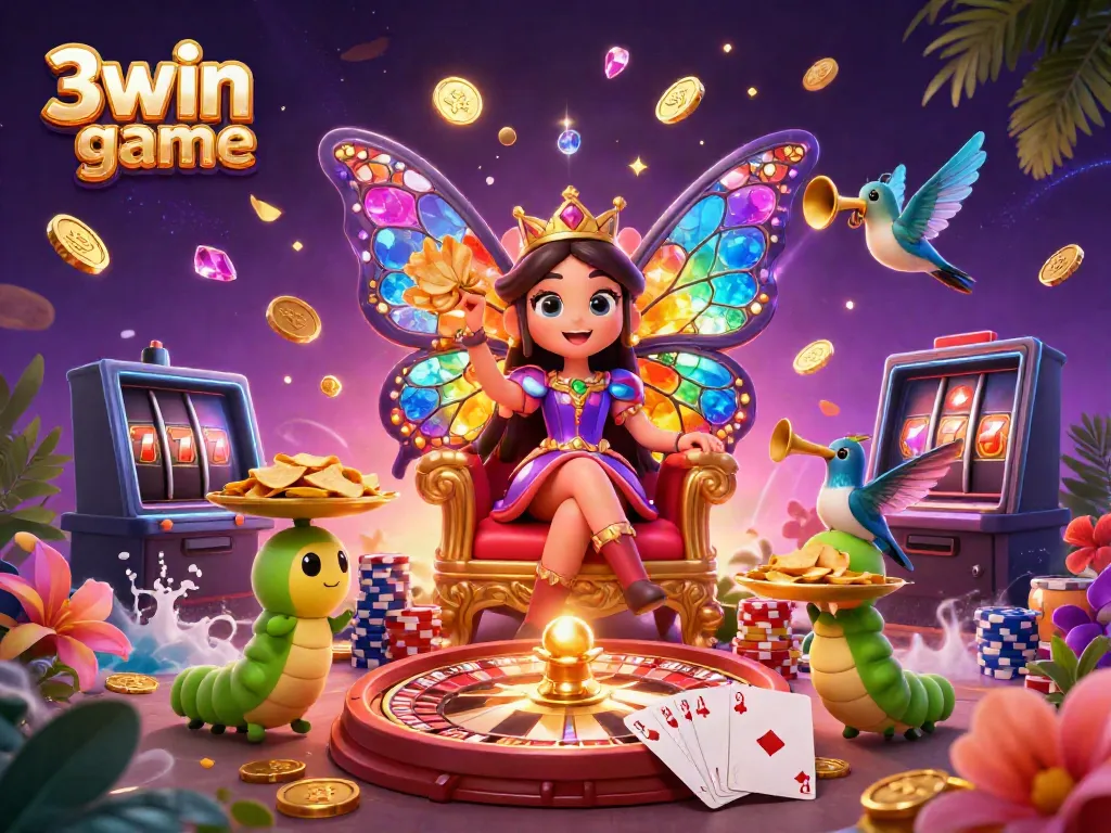 Engage with thrilling 3win game action featuring cascading coins, vibrant characters, and lively casino elements.