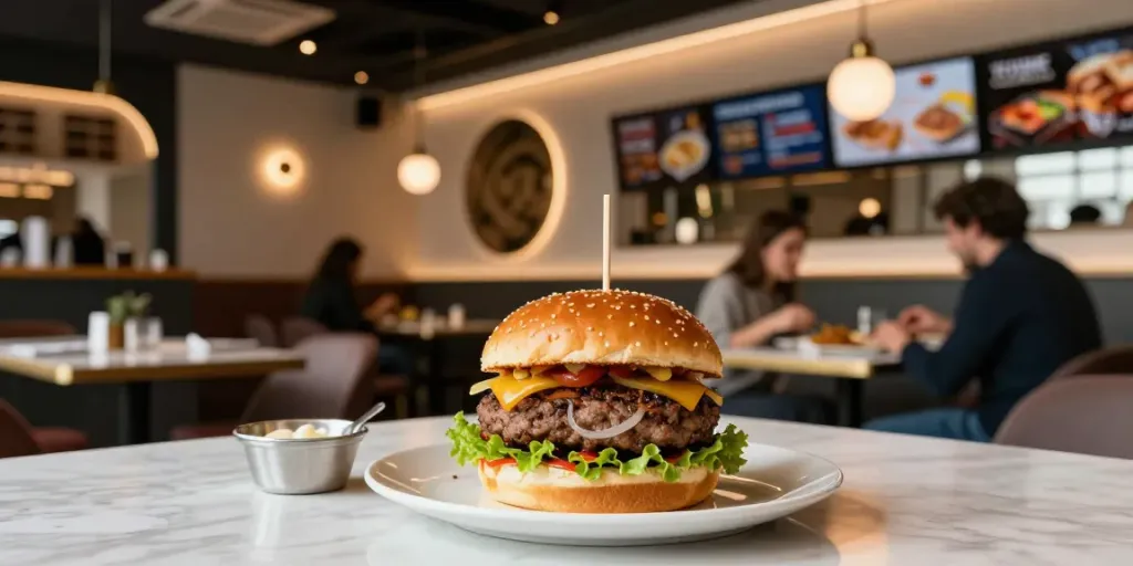 restaurant hamburger halal paris - Délicieux burger halal dans un cadre moderne à Paris, offrant une expérience culinaire unique.