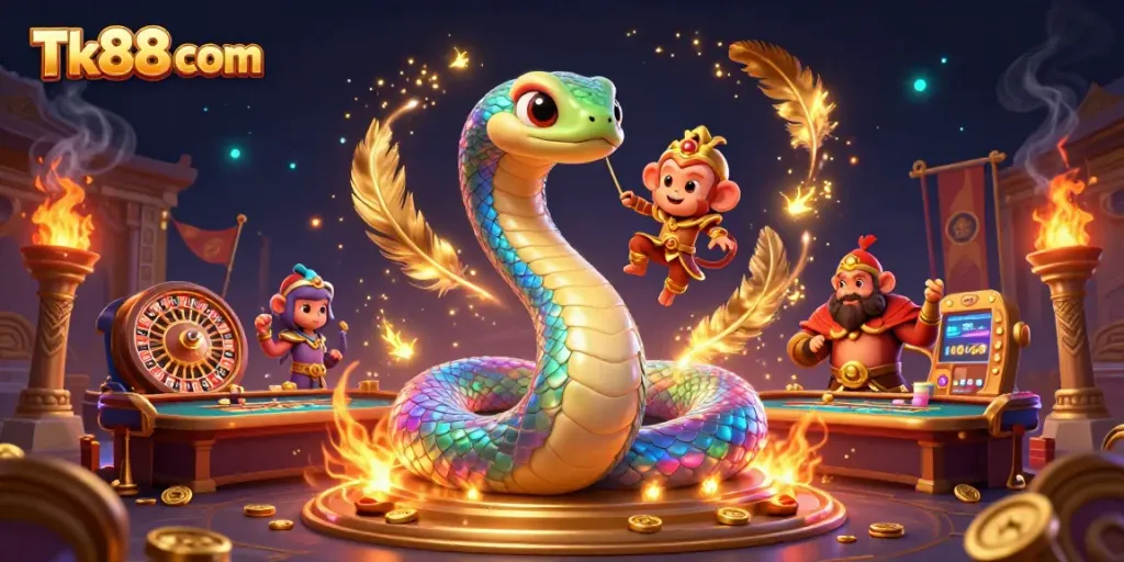 Experience thrilling gaming adventures at Tk88 com with vibrant 3D casino elements and dynamic characters.