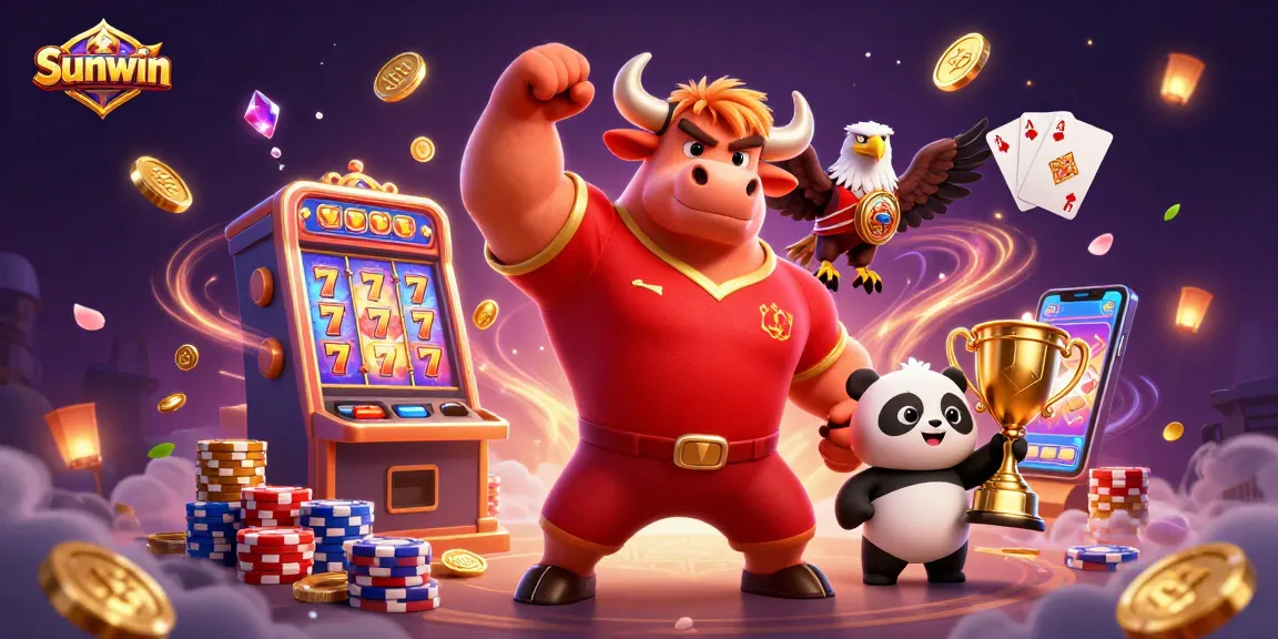 Spin the reels with Sunwin's thrilling casino experience featuring playful cartoon characters.