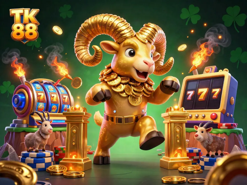 Experience thrilling wins at TK 88 with a vibrant casino scene featuring golden elements and games.